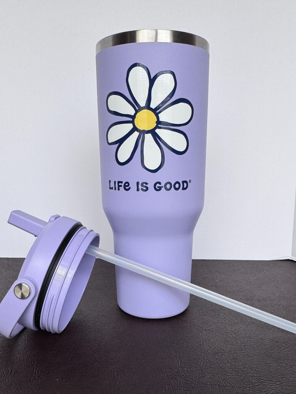 LIFE IS GOOD 40 OZ WIDE STAINLESS STEEL TUMBLER Daisy LILAC / Purple New in Box